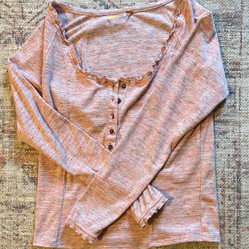 FREE PEOPLE Pink Ruffle Space Dyed Medium Top